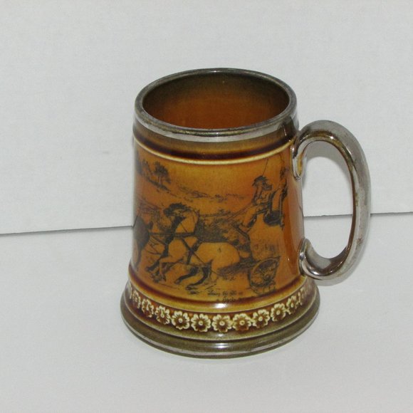 Vintage Beer Mug Ridgways England Western Stage Coach Horses Equestrian Ceramic - Picture 1 of 7